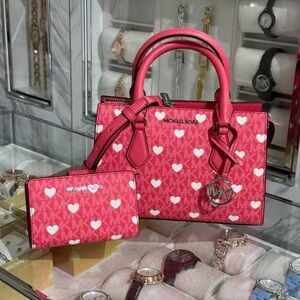 Michael Kors Red Heart Satchel and Wallet Set